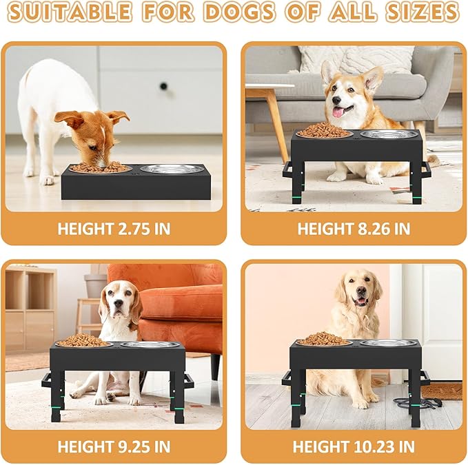 Metal Elevated Dog Bowls, Elevated Dog Bowls Large Breed, Height Adjustable Raised Dog Bowl, Dog Bowl Stand with 2 Stainless Steel Dog Food Bowls, Dog Bowls Holder for Small, Medium and Large Dog