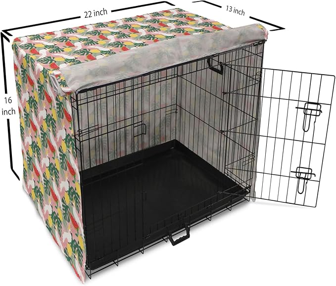 Ambesonne Summer Dog Crate Cover, Cockatoo Parrot in Exotic Forest Watermelon Slices Monstera Lemons Pattern, Easy to Use Pet Kennel Cover for Small Dogs Puppies Kittens, 22 Inch, Rose and Multicolor