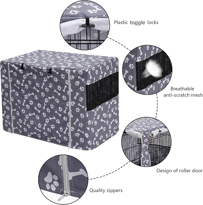 Pethiy Dog Crate Cover Durable Polyester Pet Kennel Cover Universal Fit for Wire Dog Crate - Fits Most 36 inch Dog Crates - Cover only-Sky Gray-36