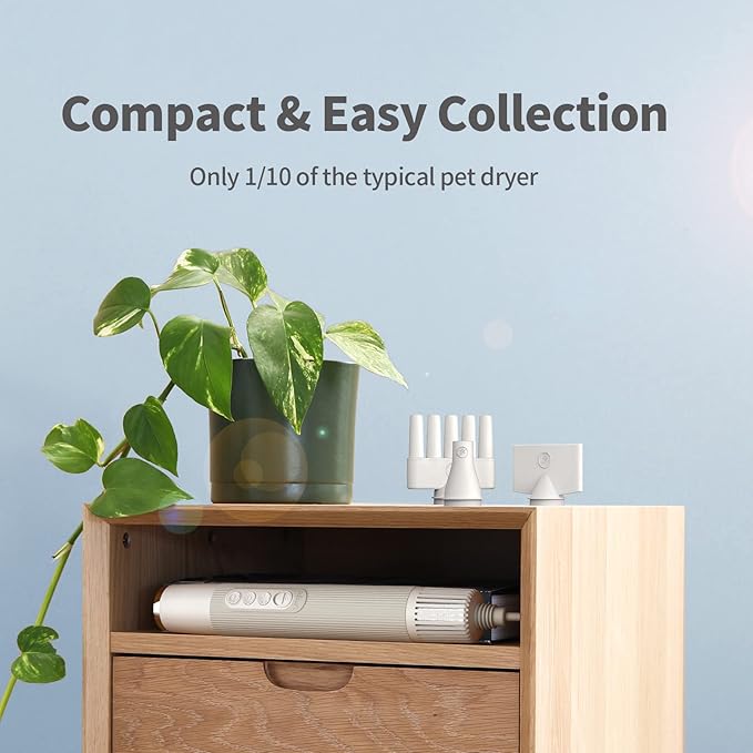 Dog Dryer, Portable Professional Pet Dog Blow Dryer, High Velocity Pet Dog Dryer for Household Travel Camping, Less Noise Pet Hair Grooming Hair Dryer, NTC Smart Temperature Adjustment