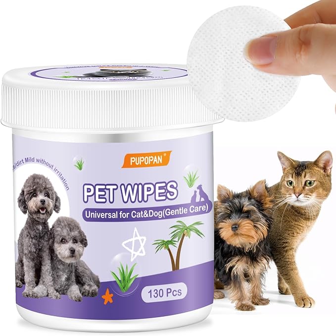 Dog Eye Wipes, 130 Count Universal Cat and Dog Tear Stain Remover Wipes, Hypoallergenic Natural Grooming Wipes for Pets Eyes Ears Nose