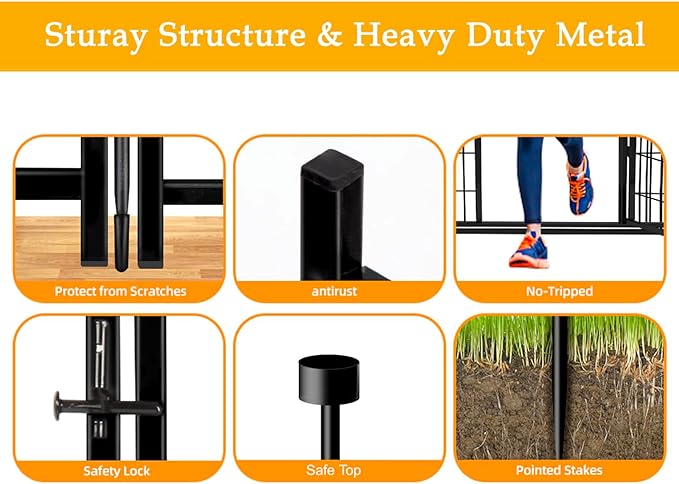36 in(H) Garden Fence, Wide Gate Low Threshold, 10 Panels Total 22.1 Ft(L) Heavy Duty Iron Animal Barrier Fence for Yard,Suitable for Indoor Or Outdoor Dog Fencing,Garden Border Fence