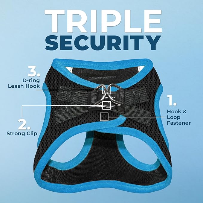 Voyager Step-in Air Dog Harness - All Weather Mesh, Reflective, No Pull Harness for Small, Medium Dogs, Cats - Secure with Hook & Loop Fastener, Buckle, Double D-Rings - Black/Blue Trim, L