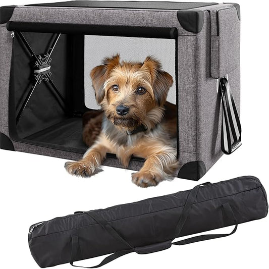 Collapsible Dog Crate - 26 Inch Portable Foldable Travel Crates for Small Dogs with Detachable Storage Bag, Removable Pad, and Mesh Windows for Outdoor & Indoor