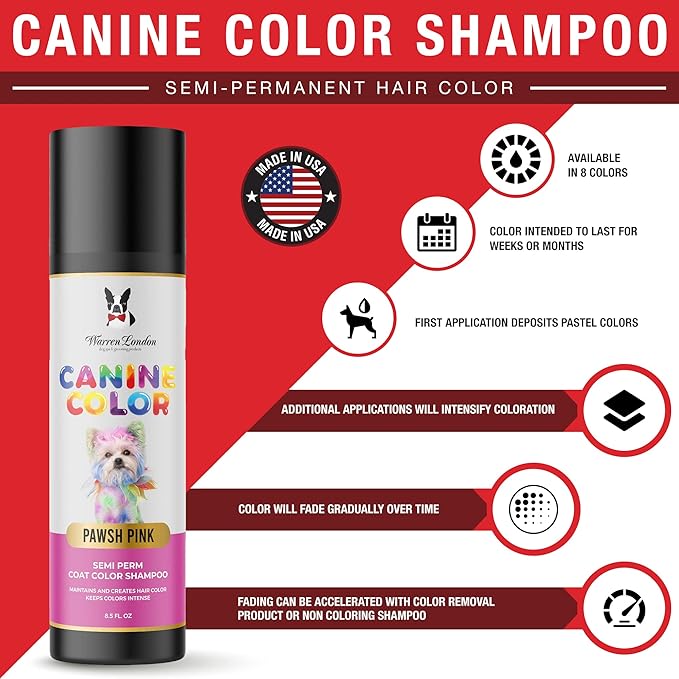 Canine Color Semi Perm Coat Color Shampoo for Dogs by Warren London | A Longer Lasting Option to Dog Hair Dye Temporary Coloring | Wash-in Pet Safe Dye for Dogs, Horses, Rabbits! Fire Red