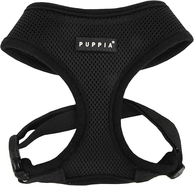 Puppia Soft Dog Harness No Choke Over-The-Head Triple Layered Breathable Mesh Adjustable Chest Belt and Quick-Release Buckle, Black, XX-Large