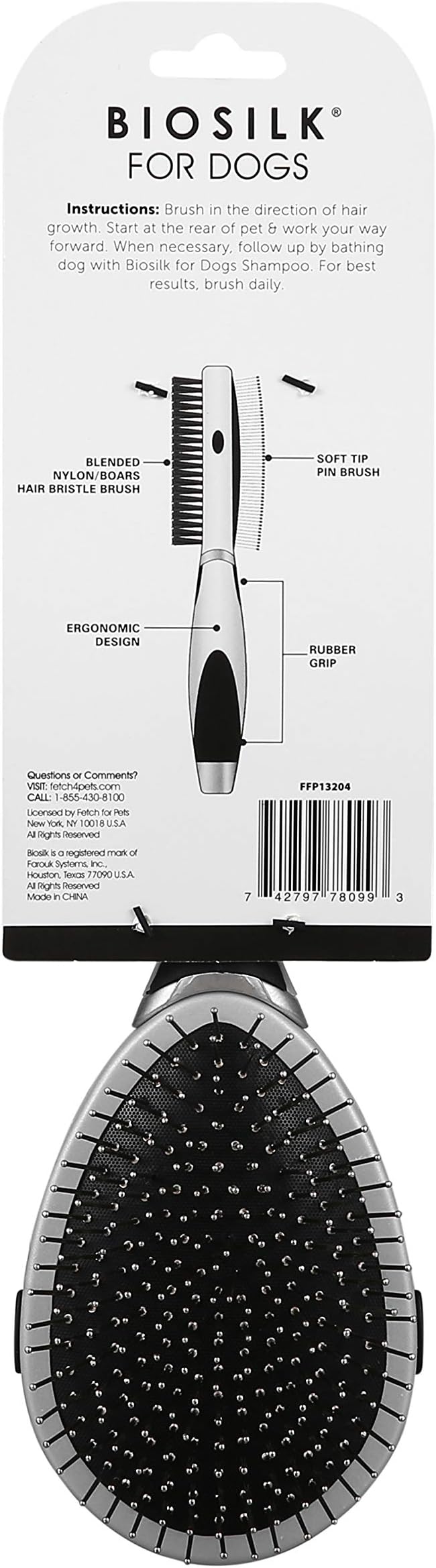BioSilk for Dogs Double Sided Pin & Bristle Brush | Removes Mats, Tangles & Loose Hair with Minimal Effort & Comfort | Suitable for Long or Short Haired Dogs