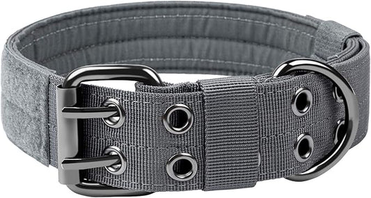 OneTigris Military Adjustable Dog Collar with Metal D Ring & Buckle 2 Sizes (L, Grey)