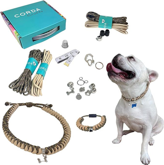 CORDA Crafts - Paracord Kit - Complete Accessories for Making Necklace Dog and Owner Matching Bracelet - Easy Video Tutorial - Waterproof Pet ID Tag Clip Included - Medium Dog, Army