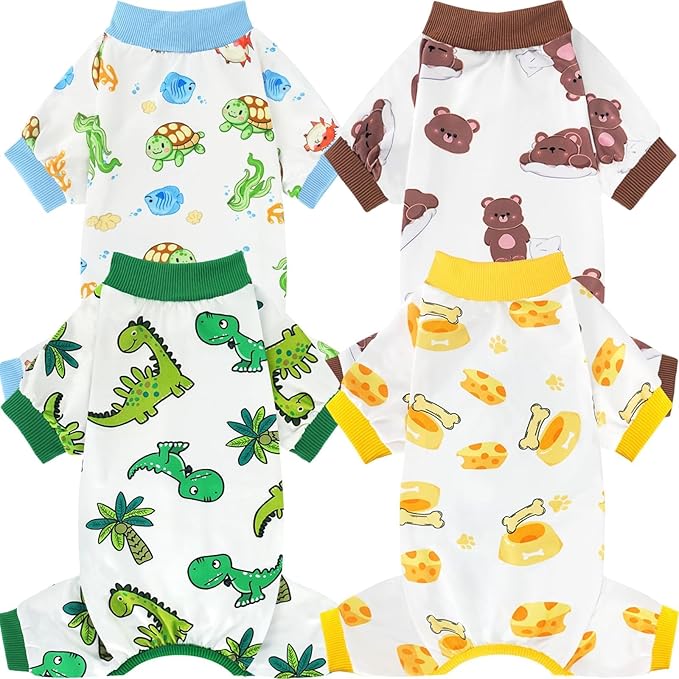 XPUDAC 4 Pack Dog Pajamas for Small Dogs, Puppy Clothes for Boy Girl Strechy Soft Pet Jumpsuit, Cat Onesie-Large