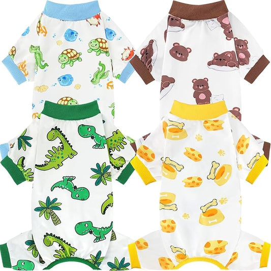 XPUDAC 4 Pack Dog Pajamas for Small Dogs, Puppy Clothes for Boy Girl Strechy Soft Pet Jumpsuit, Cat Onesie-Large