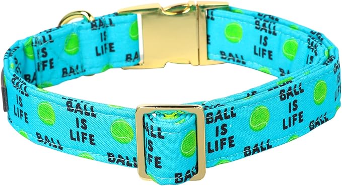 Lionet Paws Dog Collar, Comfortable Adjustable Cute Collar with Metal Buckle for Male Female Dogs Gift, Tennis Ball Pattern, XLarge, Neck 16-26 inches