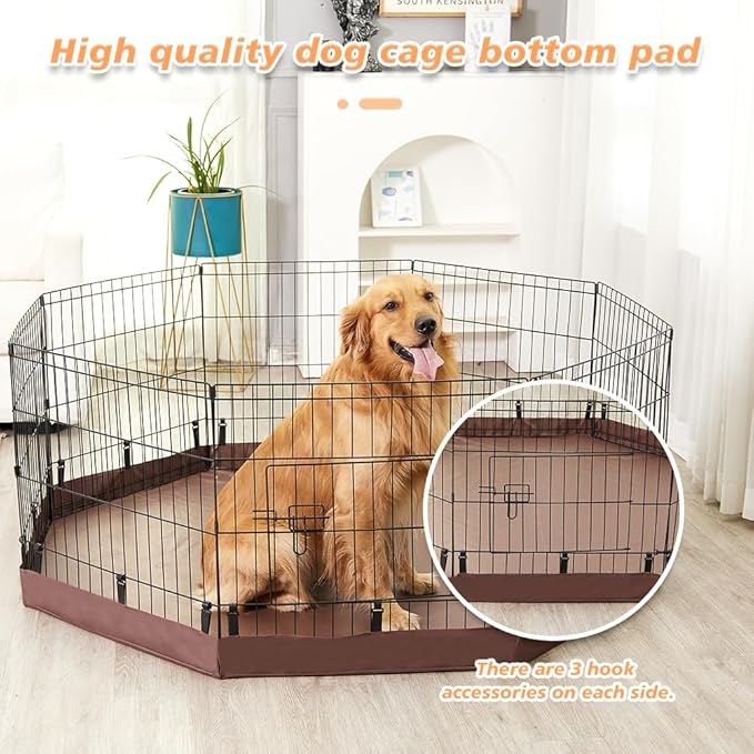 PJYuCien Dog Playpen Bottom Pad,Fits 24 Inch 8 Panels Regular Octagon Metal Exercise Pet Pen,Elastic Buckles Connections,Brown (Note:Fence Not Included)