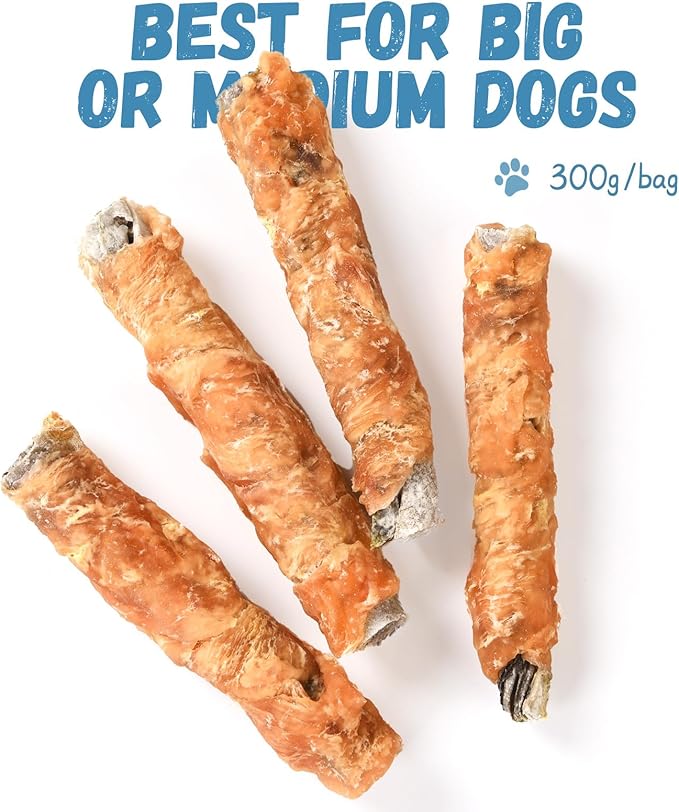Chicken Wrapped Cod Fish Skin Stick Dog Treats, Healthy High Protein Omega3 Cod Twist Dog Chews Real Chicken Wrap Teeth Cleaning for Large Medium Small Pets 10.5 OZ