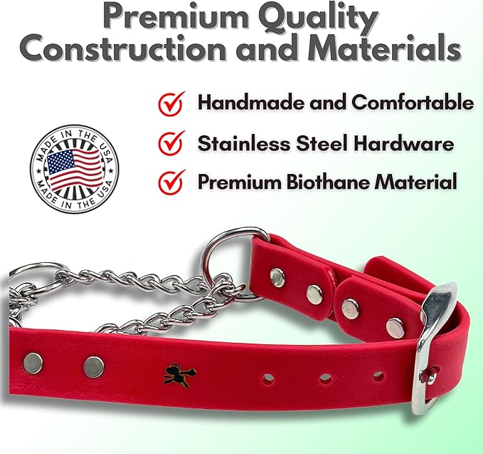 Martingale Collar for Dogs, Biothane, Stainless Steel Hardware, No Pull, Made in The USA, Professional Grade, XS, Red