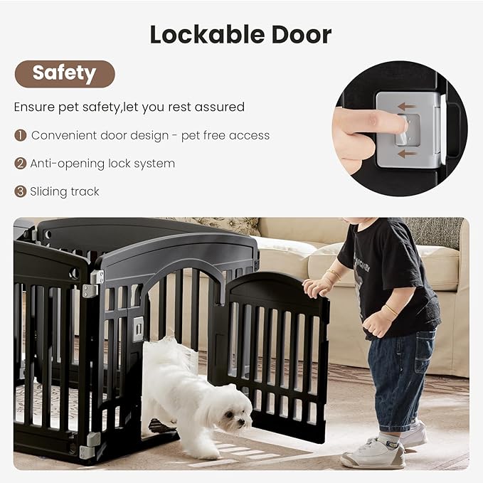 Dog Playpen 4-Panel 24" | Safe & Secure Indoor/Outdoor Pet Fence | Folding & Portable |35 x 35 x 24IN, Ideal for Small to Medium Dogs | Easy to Clean （Black）
