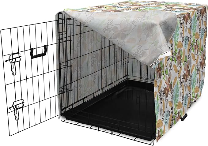 Lunarable Paint Dog Crate Cover, Leaf Petals Flourish Summer Florets Dahlia Romantic Girls, Easy to Use Pet Kennel Cover for Small Dogs Puppies Kittens, 22 Inch, Sand Brown Pale Blue