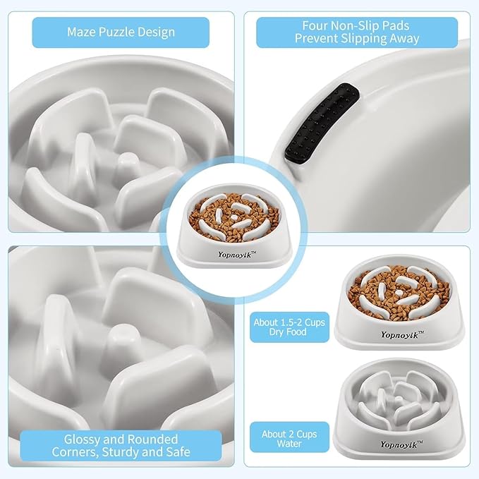 Slow Feeder Dog Bowls for Healthy Eating, Non-Slip and Anti-Choking Design, Reduces Bloating & Overeating for Small & Medium Dogs and Cats, Easy to Clean