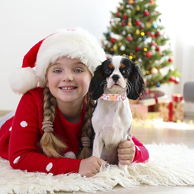Christmas Dog Collar for Large Dog,Pink Elk Santa Claus Male Dog Collar with Safety Metal Buckle Adjustable Puppy Collars for Small Medium Boy&Girl Dog, L,16"-24"