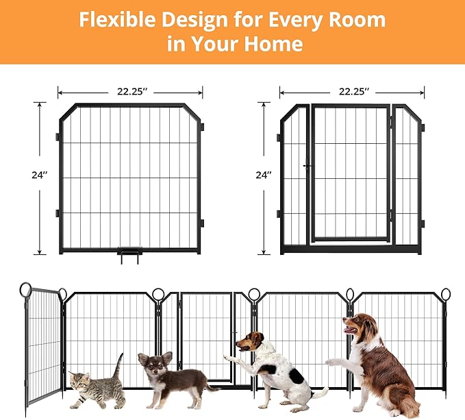 Dog Playpen Portable Extra Large 16 Panels 24" Height Adjustable with Gate, Perfect for Puppies and Small Dogs, Easy to Store, Customizable Layout for Indoor, Yard, RV Camping，Fence partition