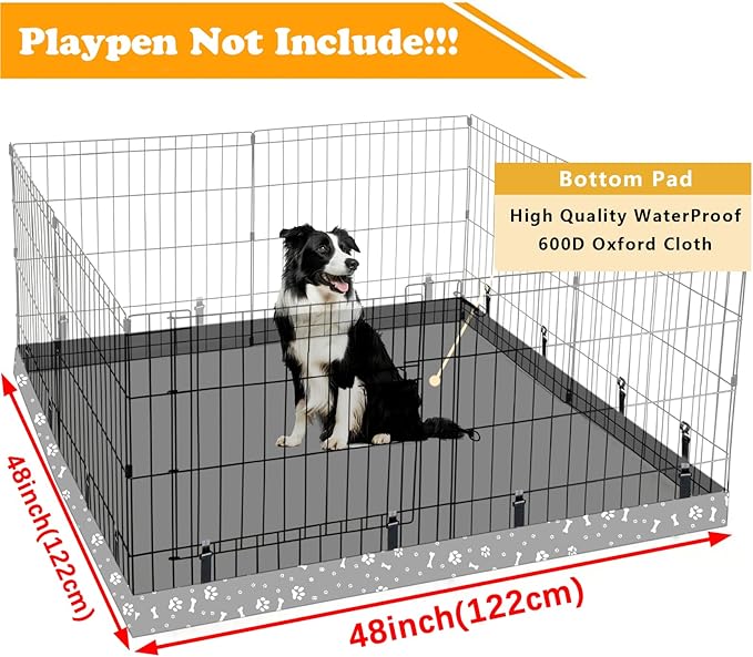 Dog Playpen Square Bottom Pad Fits for 48 Inch 8 Panels Metal Exercise Pet Playpen, Dog Crate Pad Puppy Playpen Pad, Elastic Buckles Connections.(Note: Playpen Not Included) -Gray