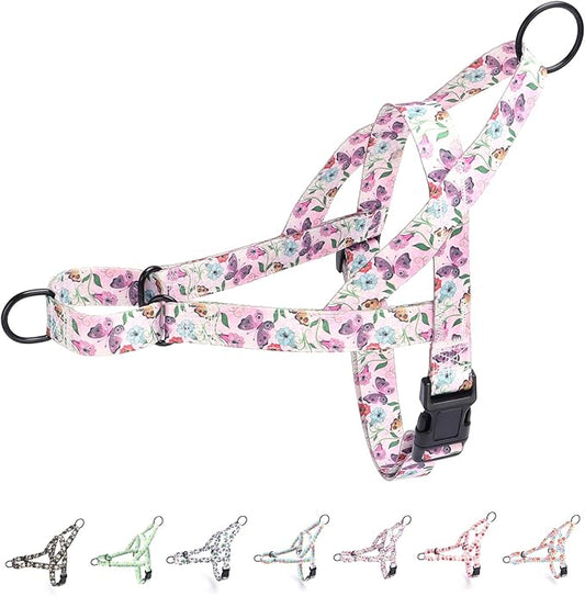 No Pull Dog Harness for Small, Medium, and Large Pets - Floral Pattern Nylon Safety Training Dog Harness (XS, Hornflower)