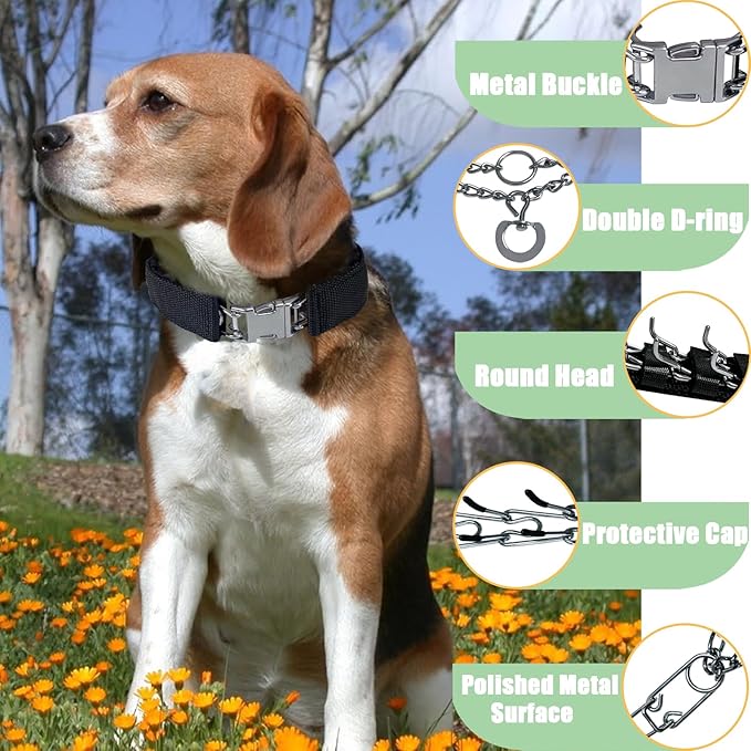 Prong Training Collar for Dogs, Adjustable Dog Pinch Collar with Quick Release Buckle, No Pull Collar for Small Medium Large Dogs, Extra Link and Caps (XL(23-26" Neck, 4.0mm), Black)