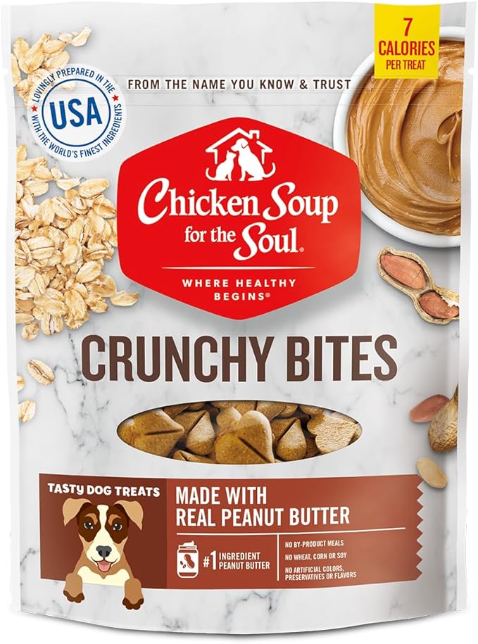 Chicken Soup for the Soul Pet Food - Crunchy Bites Dog Treats- Chicken, Peanut ButterSoy Free, Corn Free, Wheat Free | Dry Dog Food Made with Real Ingredients No Artificial Flavors or Preservatives