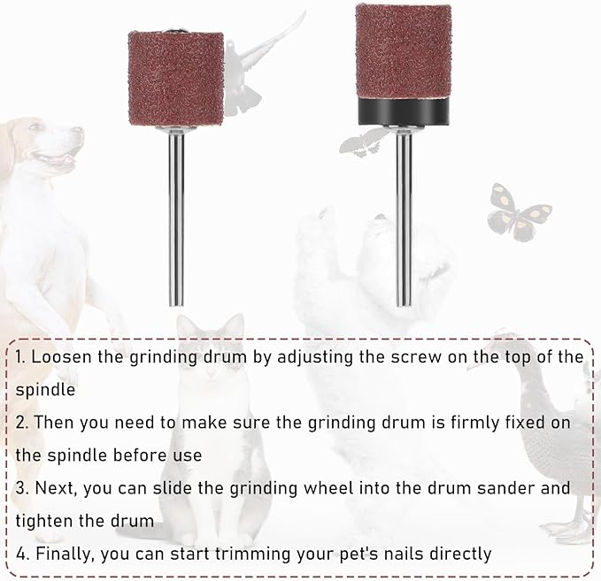 34pcs Dog Nail Grinder Pet Nail Grinder for Dogs Replacement Kit Sanding Drum Set with Grit Sanding Bands Pet Nail Smoother Dog Claw Care Rotary Tool Kit Dog Claw Trimmer Tools (120 Grit +80 Grit)