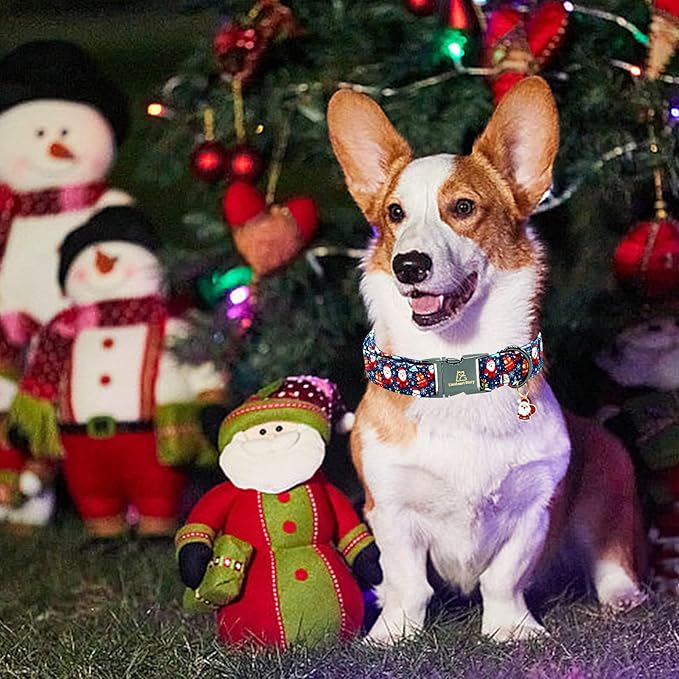 Lionheart glory Christmas Dog Collar Santa Print Collars Soft Durable Adjustable Dog Collars for Large Dogs Pet Gift Female or Male Dog Collar Fall Holiday Collar Dog