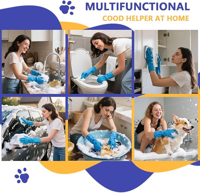 7-in-1 Pet Grooming Kit Dog Washing Gloves and Bath Brush Cat Shampoo Brush & Dog Toothbrush with Silicone Massage Bristles & Bubbler (Blue)