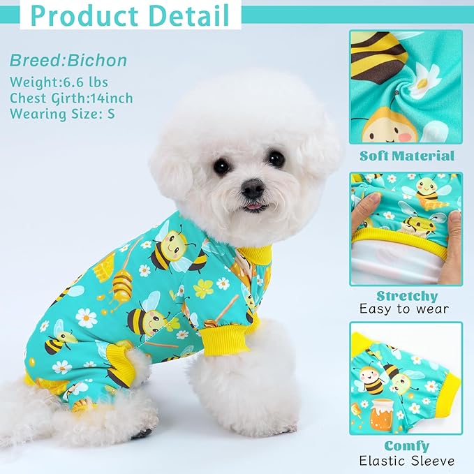 XPUDAC 4 Pieces Dog Pajamas for Small Dogs Pjs Clothes Puppy Onesies Outfits for Doggie Christmas Shirts Sleeper for Pet