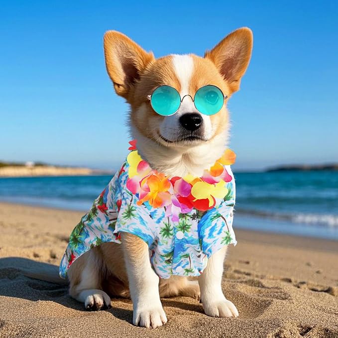 3Pieces Pet Dog Hawaiian Costume Summer Tropical Outfit Hawaiian Dog Shirt for Medium Pet Beach Seaside Casual Wear Parties Photo Event Decorations (XX-Large)