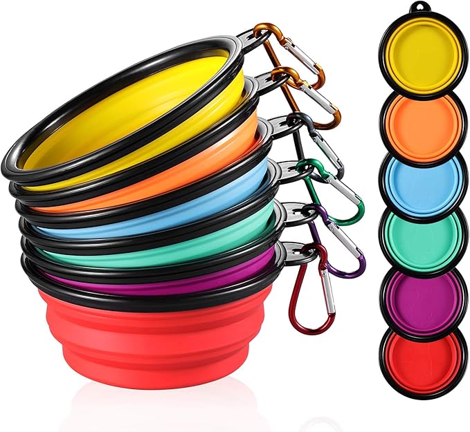 ME.FAN Collapsible Dog Bowl for Travel (12oz), 6 Pack Portable Pet Bowl with Carabiners, Foldable, Expandable