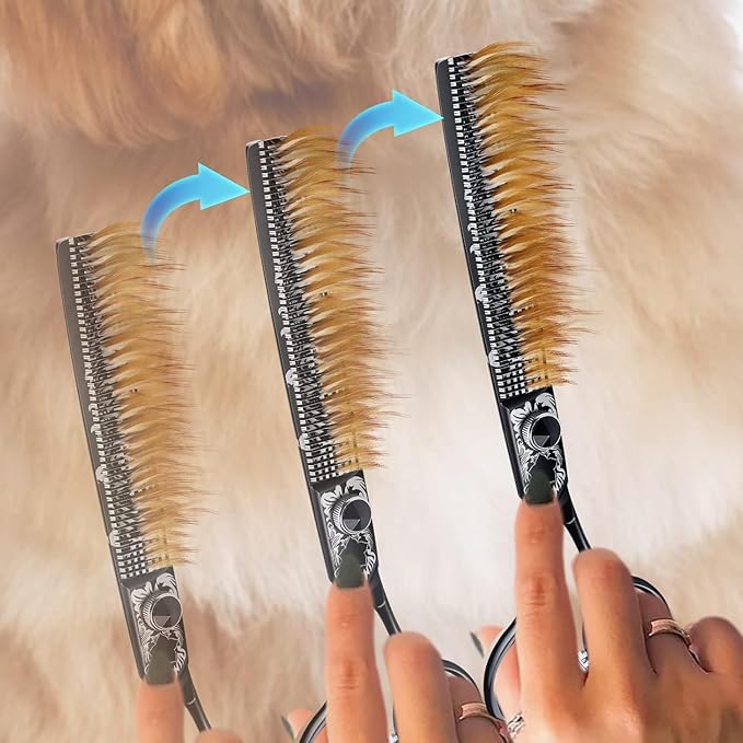 JASON 7" Thinning Dog Grooming Scissors, Ergonomic Pets Grooming Thinner Blender Shears Cat Trimming Texturizing with Offset Handle, Stainless Steel, Light Weight, Sharp, Safe, Comfortable