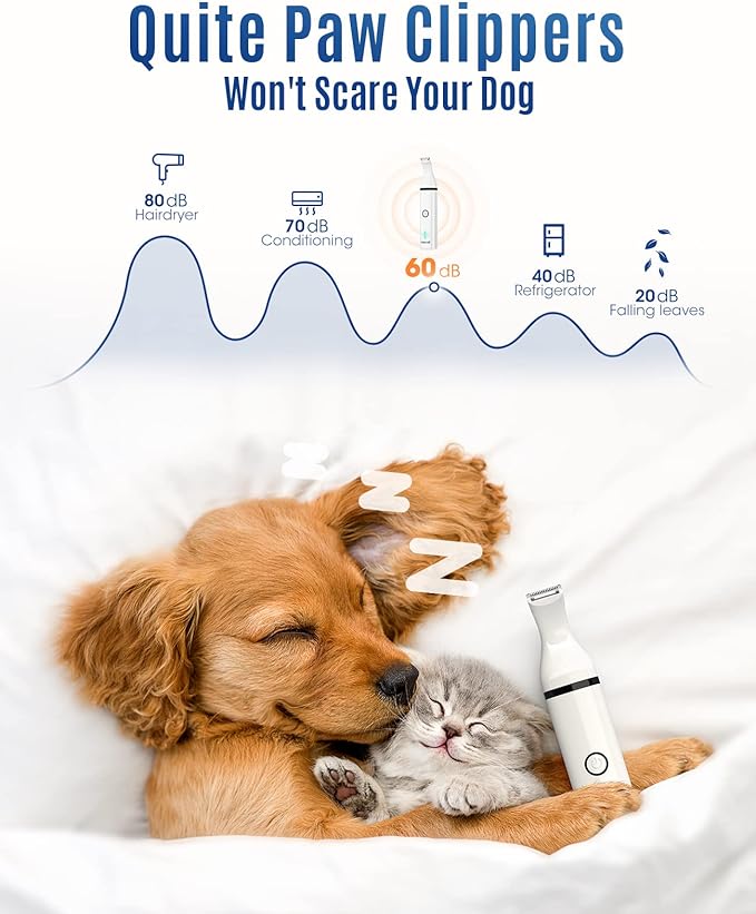 oneisall Dog Clippers with Double Blades,Cordless Small Pet Hair Grooming Trimmer,Low Noise for Trimming Dog's Hair Around Paws, Eyes, Ears, Face, Rump (White)