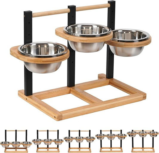 handrong Elevated Dog Bowl,5 Height Adjustable Raised Dog Bowl,Dogs Food Bowls Stand Feeding Station with 3 Food and Water Bowls for Medium,Large Dogs