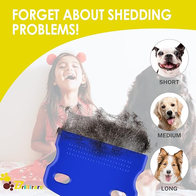 6 Pack Dog Grooming Comb, Pet Flea Lice Stainless Steel Cat Combs with Rounded Teeth, 2-in-1 Double Sided Professional Dogs Tear Stain Remover, Dematting Tool for Small, Medium & Large Pets