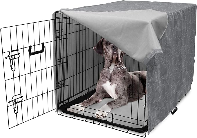 Ambesonne Geometric Dog Crate Cover, Interlinking Round Edged Squares Forming Tileable Pattern, Easy to Use Pet Kennel Cover for Medium Large Dogs, 48 Inch, Pearl Grey