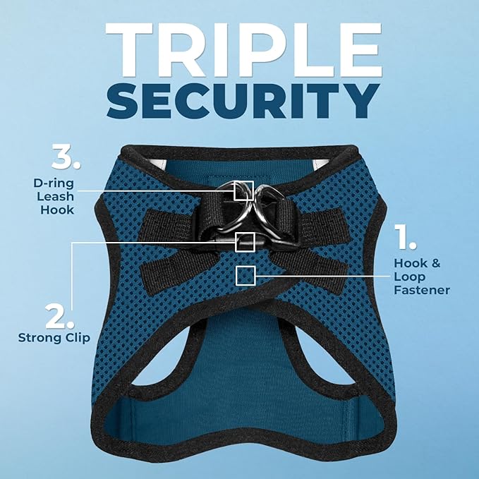 Voyager Step-In Air Dog Harness - All Weather Mesh, Reflective, No Pull Harness for Small, Medium Dogs, Cats - Secure with Hook & Loop Fastener, Buckle, Double D-Rings - Blue/Black Trim, XL
