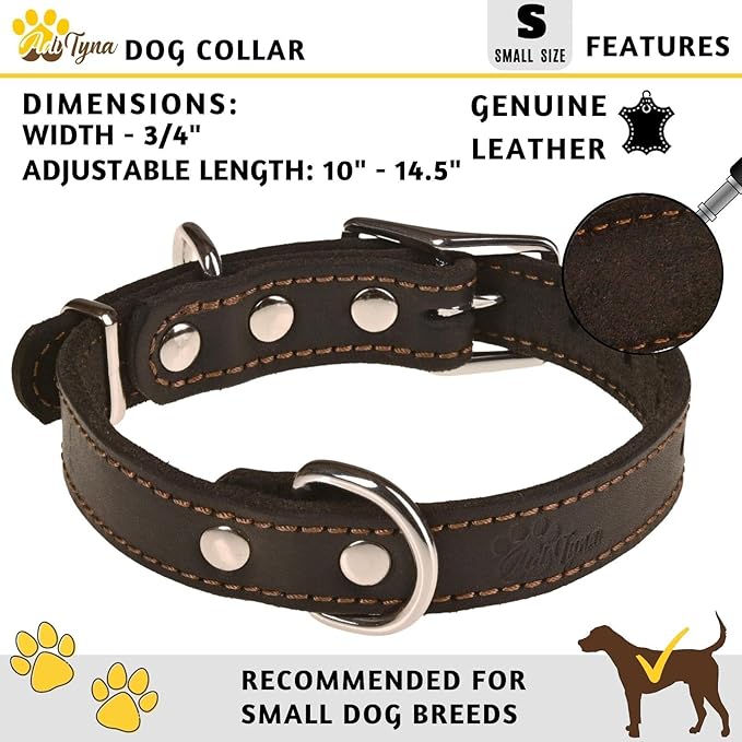 Heavy Duty Black Leather Dog Collar - Soft and Strong Dog Collar for Puppy or Small Dogs (Small: Fit 10" - 14.5" Neck, Black)