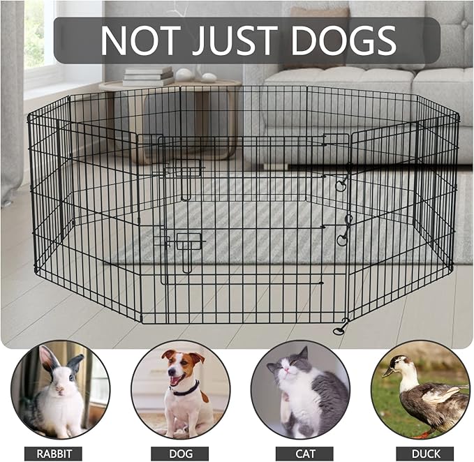 PETIME Foldable Metal Dog Exercise Pen/Pet Puppy Playpen Kennels Yard Fence Indoor/Outdoor 8 Panel 24" W with Top Cover and Bottom Pad (Playpen+Bottom+Top Cover, 8 Panels 36" H)