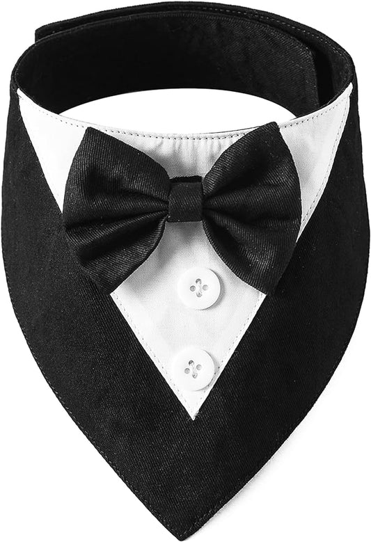 ADOGGYGO Formal Dog Tuxedo, Wedding Dog Bandana Collar with Bowtie, Adjustable Pet Birthday Wedding Tux Outfit for Medium Large Dogs (L, Black)