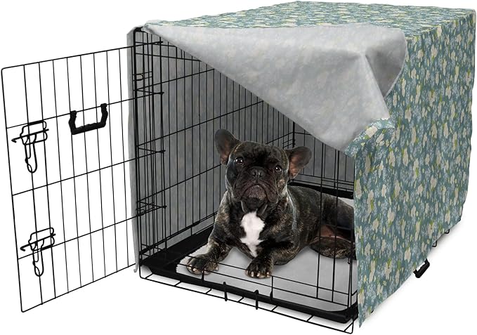 Lunarable Spring Dog Crate Cover, Pastel Tone Romantic Blossoming Flowers Pattern Vintage Garden Art, Easy to Use Pet Kennel Cover for Cats & Medium Dogs, 24 Inch, Cadet Blue Eggshell