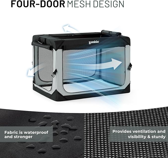 Collapsible Dog Crate for Medium Dogs - 30 Inch Portable Dog Travel Crate Soft Sided with Breathable Mesh Windows, Foldable Dog Kennel for Indoor and Outdoor, Grey