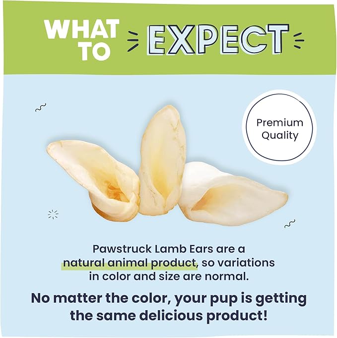 Pawstruck Natural Lamb Ears Chew Treats for Small & Medium Dogs - Healthy Low Fat, No Artificial Preservatives, Single Ingredient, Highly Digestible Animal Ear - 10 Count - Packaging May Vary