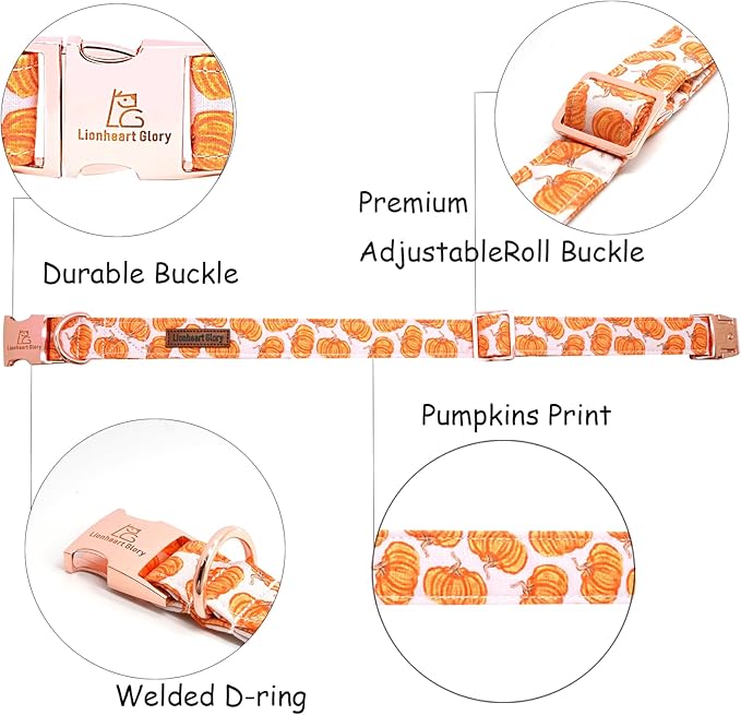 Lionheart glory Halloween Dog Collars Pumpkin Dog Collar Heavy Duty Adjustable Fall Dog Collar for Large Collar Dog Female or Male Dog Collar