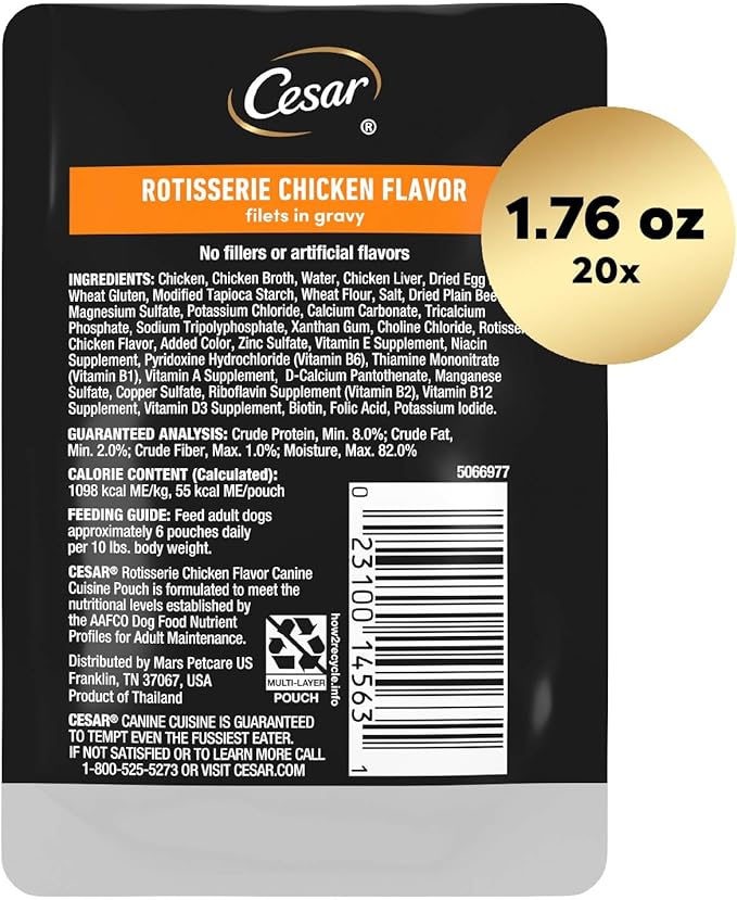 Cesar Filets in Gravy Wet Dog Food Rotisserie Chicken Flavor, 1.76 oz. Mini-Pouch, 20 Pack