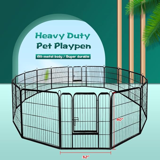 Pet Playpen Exercise Pen Dog Fence Animal Kennel Cage Yard Travel Camping Wire Metal Portable Folding Indoor Outdoor Crate for Dogs with Door 24inches 16 Panels,Black