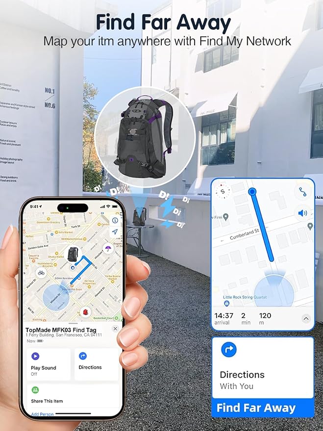 TopMade Smart Pet Tracker with Collar Holder, Cat Dog Tracker Compatible with Apple Find My, Anti-Lost Device Find Tag for Dogs, Cats, Pets, Luggage, Bag Straps, Not a GPS Tracker, Gunmetal